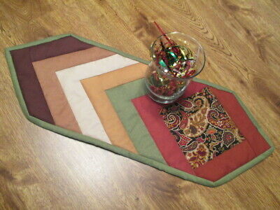 Fall Colors - Olive & Rust Paisley Print Braided Handmade Quilted Table Runner