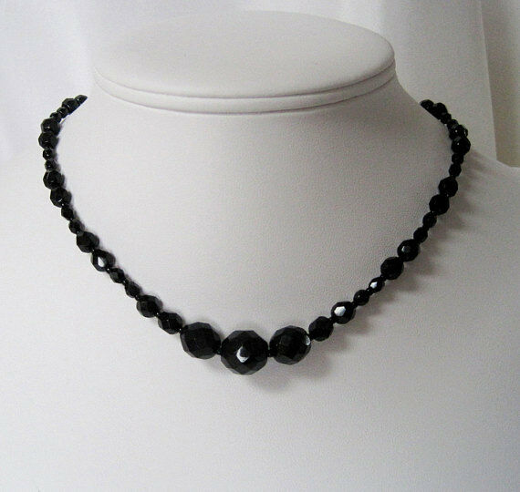 Downton Abbey-inspired  Jet Black Crystal 16"-18" Necklace