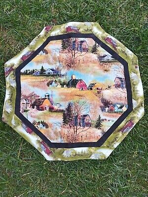 Handmade Quilted Table Topper Octagon Country Farm Barns Scenic Ranch Cowboy