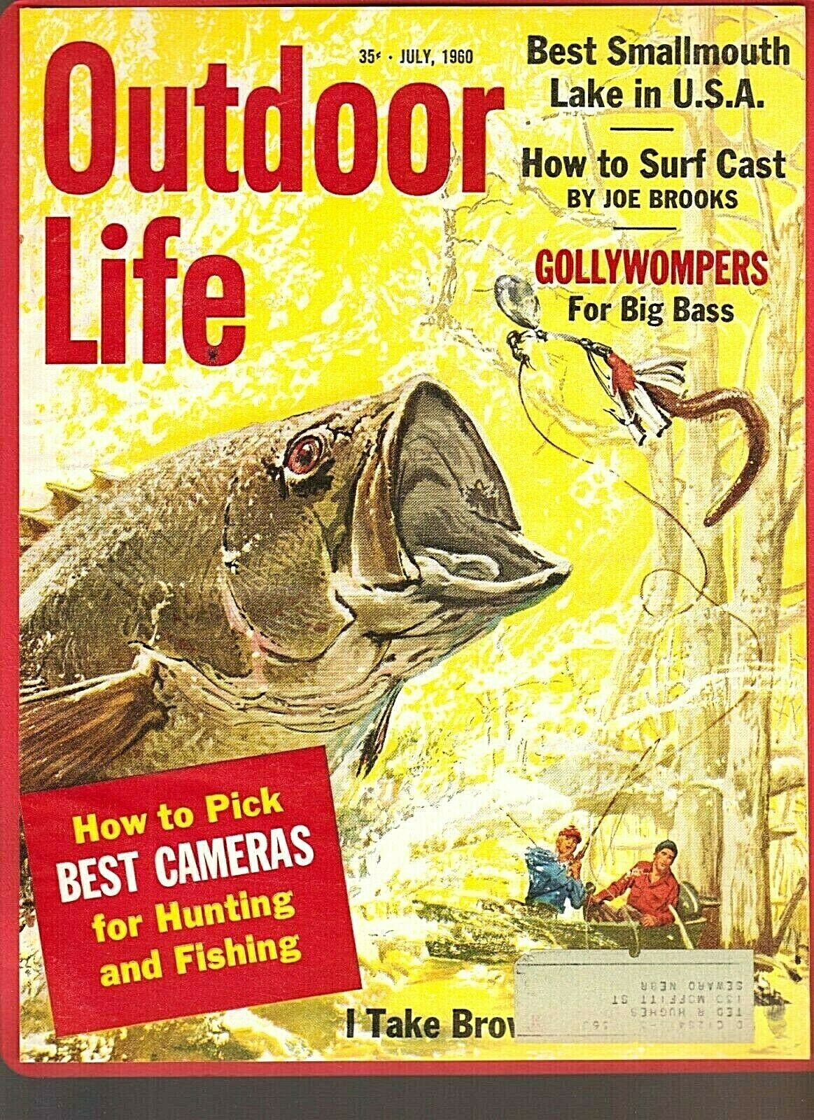 Vintage July 1960 Outdoor Life Magazine Color Art Cover: Largemouth Bass Fishing