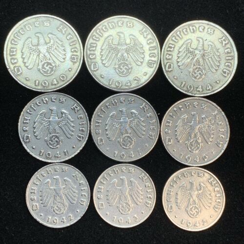 9 Coin Lot Third Reich Ww2 German Reichspfennig Zinc Coins Buy 3 Get 1 Free