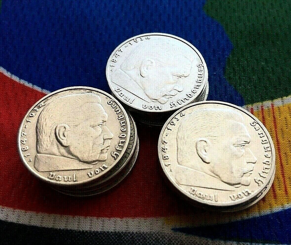 1- Wwii 2 Mark German  Silver Coin Third Reich Reichsmark 5*