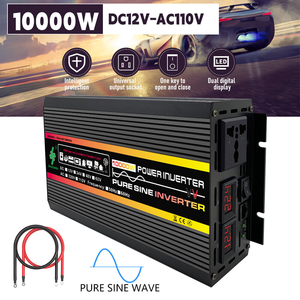 10000w Power Inverter Dc 12v To Ac 110v Converter Pure Sine Wave Car Inverter