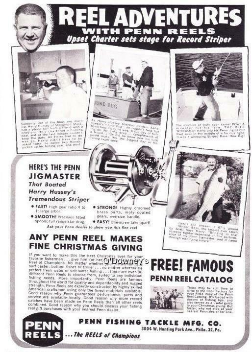 1964 Vintage Ad Penn Fishing Reels 67 Lb Striped Bass Stoughton Mississippi