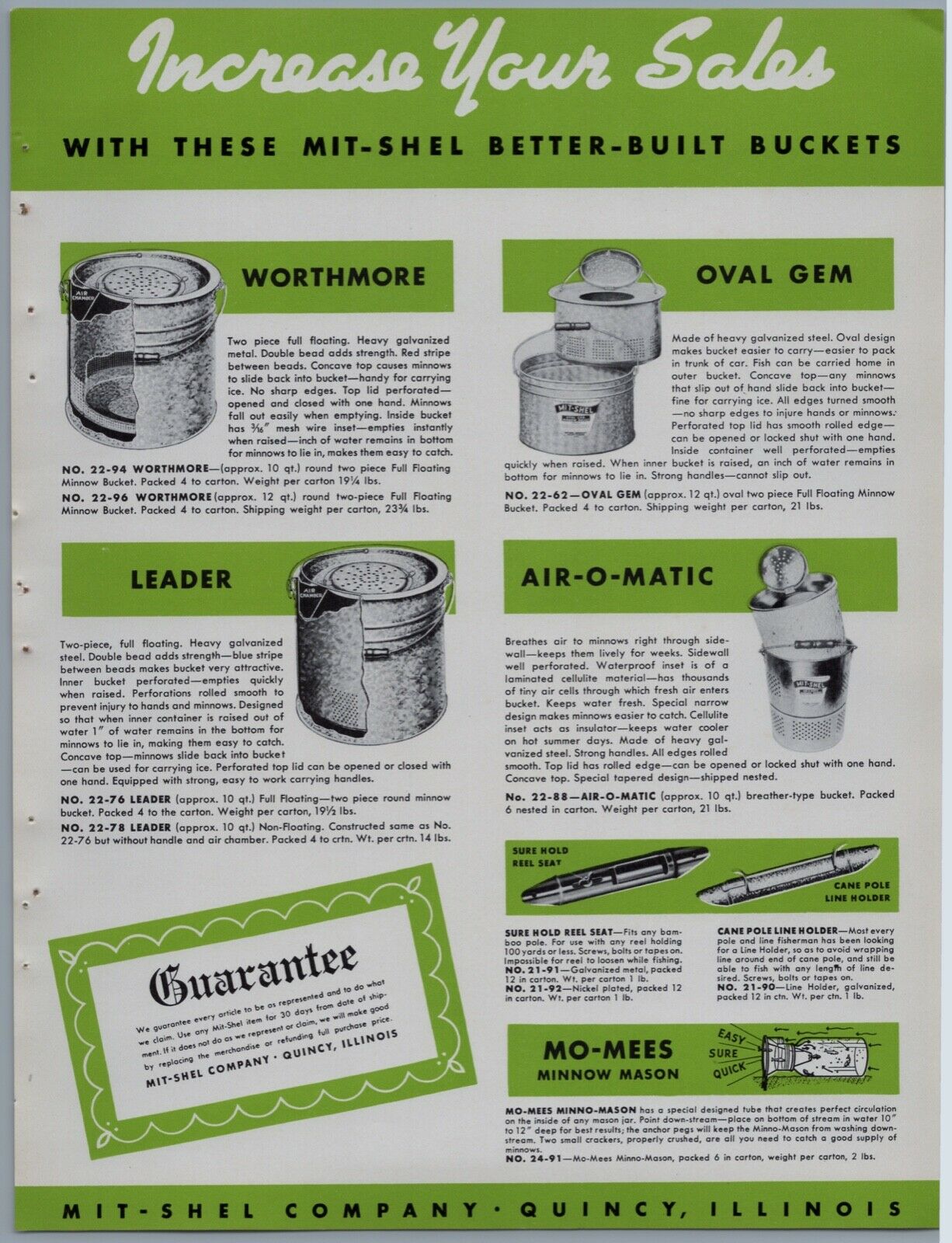 Vintage Old Fishing Minnow Bucket Print Ad Quincy Illinois C1952